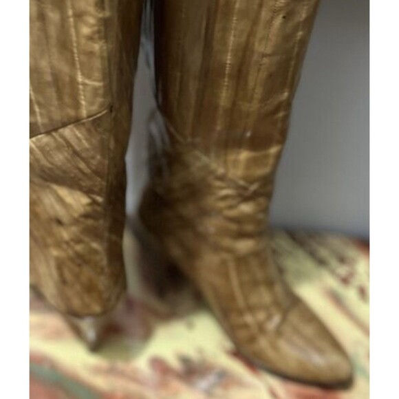 Vintage Saffron Eel Skin Boots Tan Handmade In Spain Pullon Mid Heel Women’s 5 - Picture 5 of 9